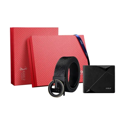 GOLF Ремни из коровьей кожи Мужской Черный Черный Золото 3,5 см