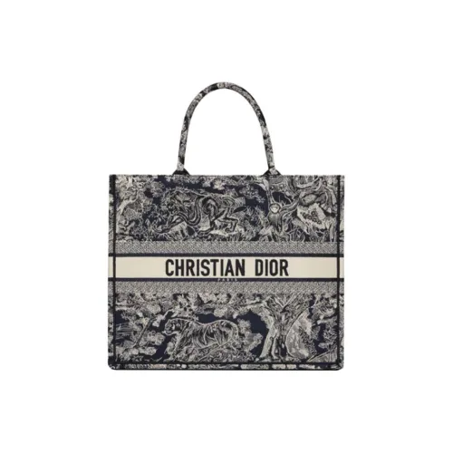 DIOR BookTote Вышивка Тоут Сумка Сумка для покупок Сумка Большая Женская Синяя