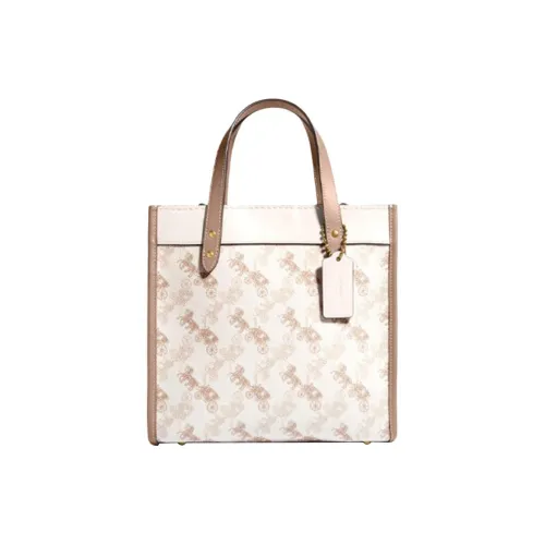 COACH Field Покрытый холст Телячья кожа Сумка Маленькая Женская Белая Коричневая