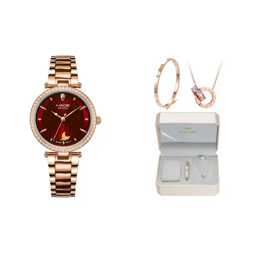 MIGE Mermaid Series Маленький Золотой Кварцевый Механизм Нержавеющий Стальной Ремешок Часы Женские Красный Циферблат Часов