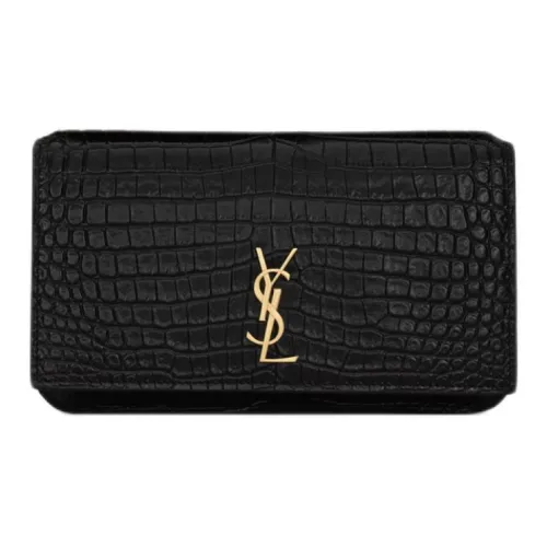 SAINT LAURENT Cassandre Телячья кожа Сумка через плечо с чехлом для телефона Женская Черная