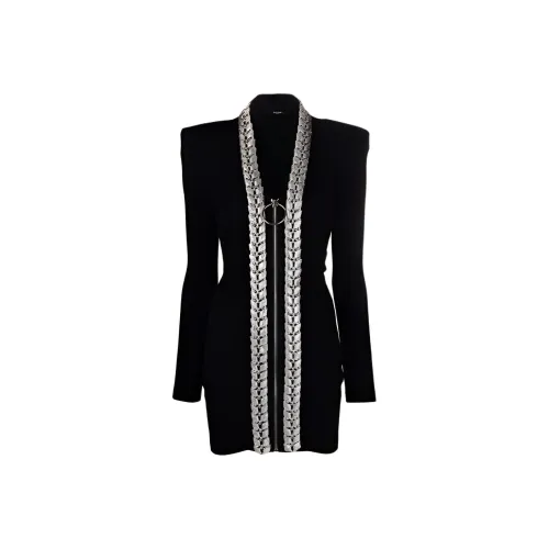 BALMAIN Черное Женское Длинное Платье с Рукавами