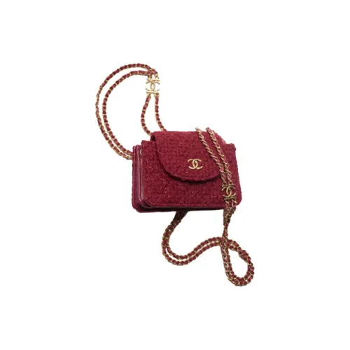 CHANEL Шерсть Twill Мягкий Шерстяной Твид Клатч Сумка через плечо Женская Красная