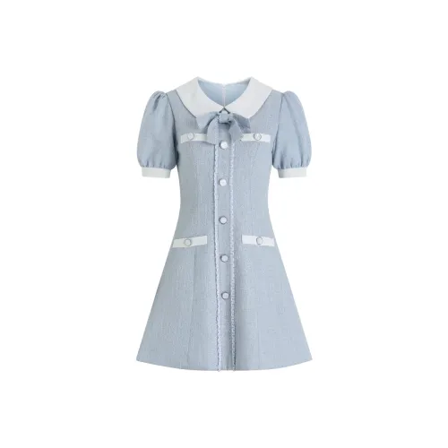 SEAR OFFICIAL Светло-синий Женские Короткие Платья с Рукавами