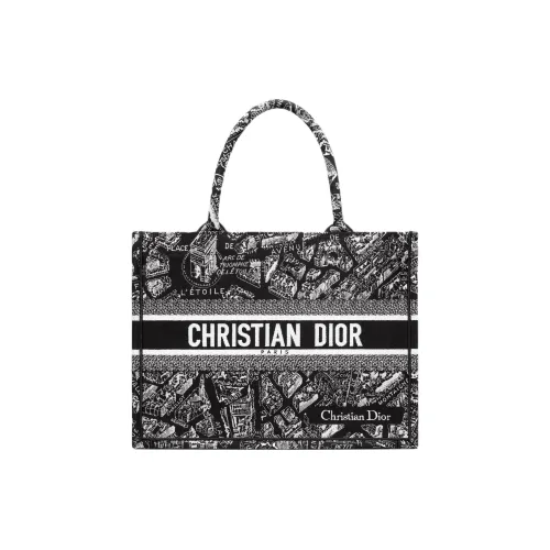 DIOR BookTote Вышивка Сумка-тоут Сумка для покупок Сумка среднего размера Женская Черная Белая