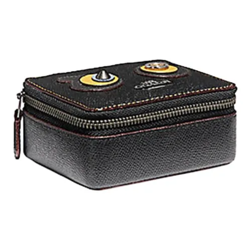 COACH Ювелирные украшения Bo Крестообразная текстура Кожа Шкатулка для украшений Хранение Коробка Мини Женские Ancient Никель Черный