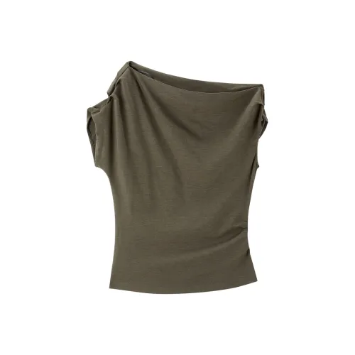 PEACEBIRD Темно-оливковый Коричневый Женские Т-рубашки