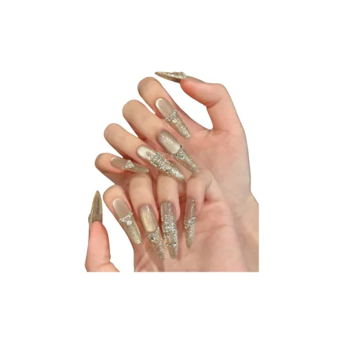 XIAMEIYU Богиня Crown Nude Flashing French Glitter Luxury Long Handcrafted Nail Art 35mm False Nail