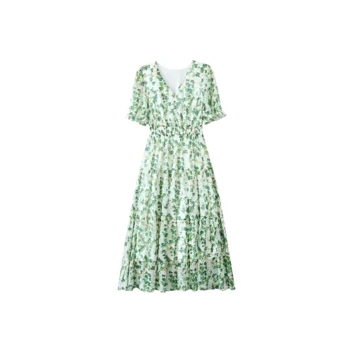 XZCV Зеленые Женские Платья с коротким рукавом