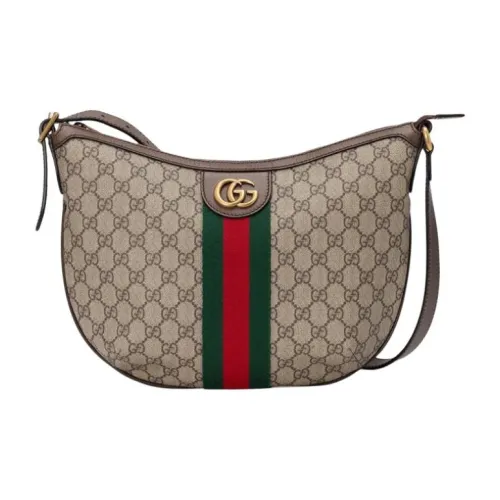 GUCCI Ophidia Холст и Кожа Пельмени Сумка Полумесяц Сумка Сумка через плечо Маленькая Женская Сумка из Эбенового и Коричневого