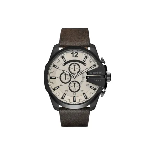 DIESEL Наручные часы Кварцевый механизм Кожаный ремешок 51 мм Белый циферблат Мужские часы