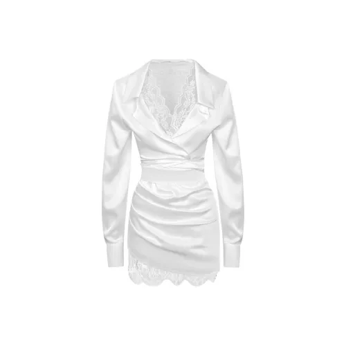 XIAOJUCHUANLI Белое Женское Длинное Платье с Длинным Рукавом