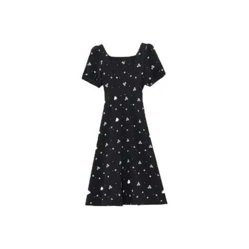 INNI Черное Женское Короткое Платье с Рукавами