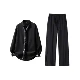 Черная рубашка + черные штаны из ледяного шелка