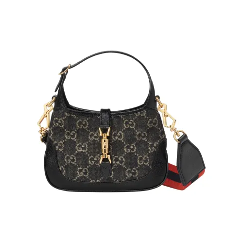 GUCCI Jackie 1961 Холст с кожей Комбинированный Лунный Сумка на плечо Сумка через плечо Мини Женская Черная