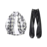 Gray Blue Plaid + Charcoal Black Pants  
Серый Синий Клетка + Угольный Черный Брюки