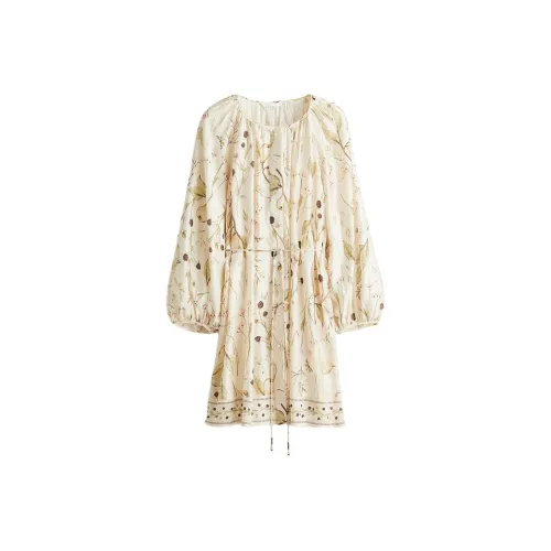 H&M Светло-бежевые/Цветочные Женские Платья с длинным рукавом