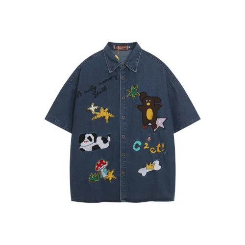 WAYHWEI Джинсовая синяя унисекс рубашка