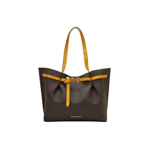 MICHAEL KORS Эмилия Кожа Тоут Сумка через плечо Сумка для покупок Большая Женская Темно-коричневый Хризантема Желтый