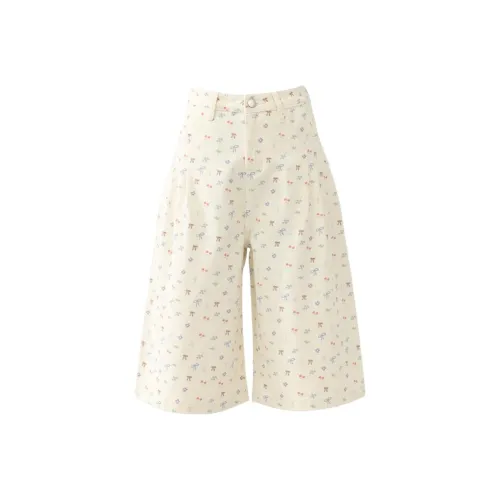 Розовые цветочные штаны-капри женские джинсовые шорты