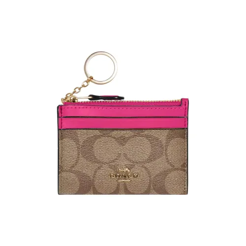 COACH Skinny Id Case Холст с покрытием и гладкая кожа Document Wallet Картхолдер Женские Коричневый Вишнево-красный