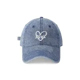 [Vintage Blue Washed Denim] 3D Эффект Сердце Rizz Айвори Белая Вышивка