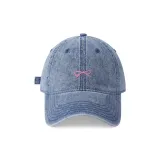 [Vintage Blue Washed Denim] Маленький бант, розовая вышивка