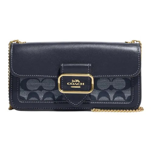 COACH Morgan Коровья кожа с тканевой сумкой через плечо маленькая женская джинсовый синий