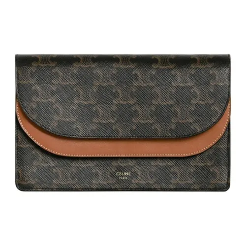 CELINE Triomphe Покрытый холст с овечьей шкурой цветовая комбинация кошелек сумка через плечо женский рыжевато-коричневый