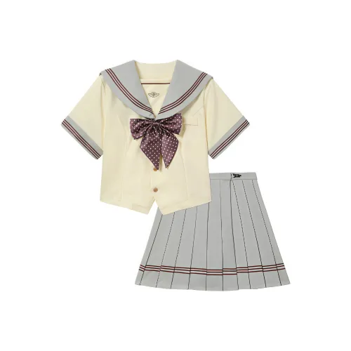 WLEQK Топ+Юбка+Галстук-бабочка Женская Униформа