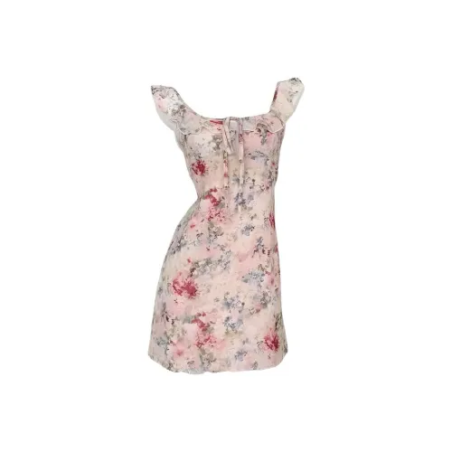 MTHE Розовый принт Платье Женские Платья без рукавов