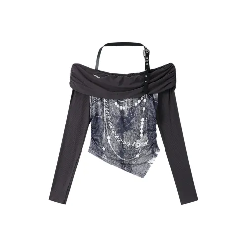 RUXU Серый, Халтер Регулируемый Женские Рубашки T