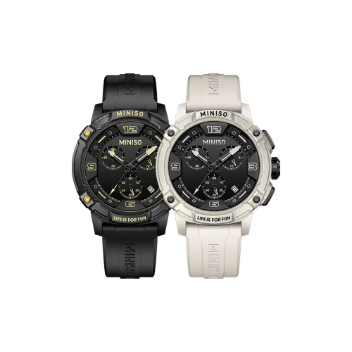 Miniso Кварцевый механизм резиновый ремешок унисекс черный циферблат