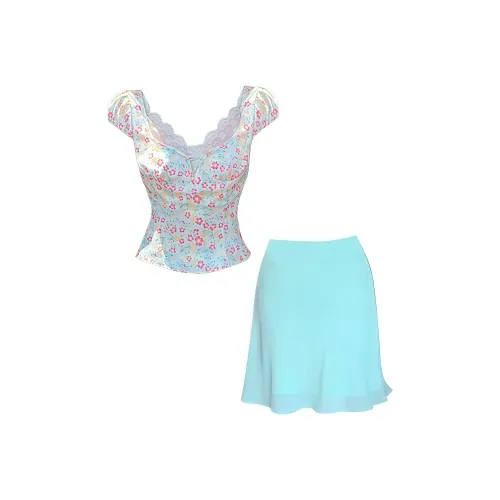 GEZITAI Цветочный топ + светло-зеленая юбка женские комплекты с юбкой