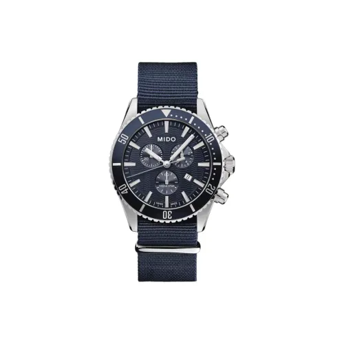 Mido Starfish Collection Кварцевый механизм Мужские часы Часы 42,5 мм Синий циферблат Корпус из нержавеющей стали Текстильный ремешок