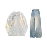 Комплект одежды (Белый топ + Винтажные синие штаны)