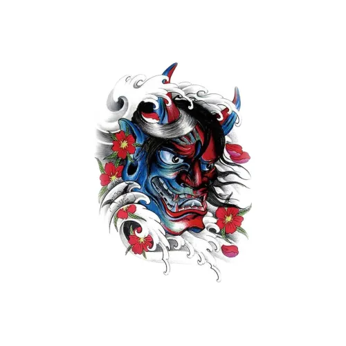 LIEJI BEAST Face Red Flowers Multicolor Tattoo Sticker LIEJI BEAST Лицо Красные Цветы Многоцветный Татуировка Наклейка