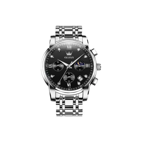 OLEVS Play The Cool Series Кварцевый механизм Нержавеющий стальной ремешок Часы Мужские Черный циферблат