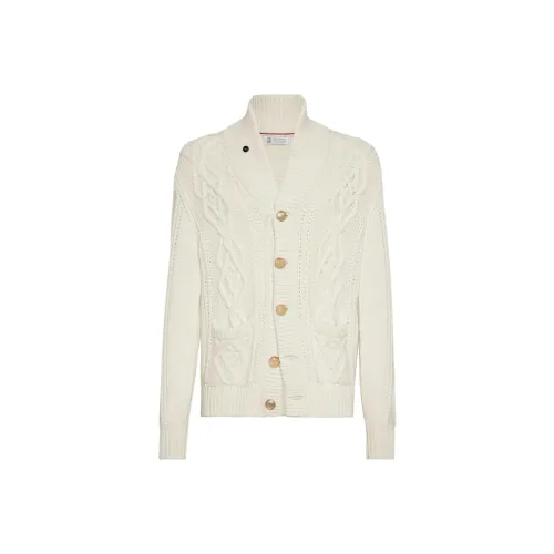 BRUNELLO CUCINELLI Экрю Мужские кашемировые свитера