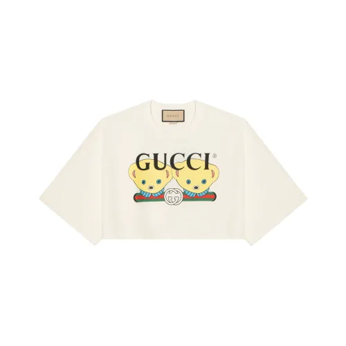 GUCCI Т-рубашка с оборванным плечом женская белая