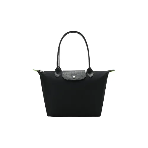 LONGCHAMP Le Pliage Green Экологичный холст с кожей Комбинированная сумка-пельмени Сумка через плечо Средняя Унисекс Черная