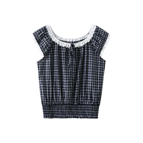 XIMENG Темно-синяя клетка Женские рубашки