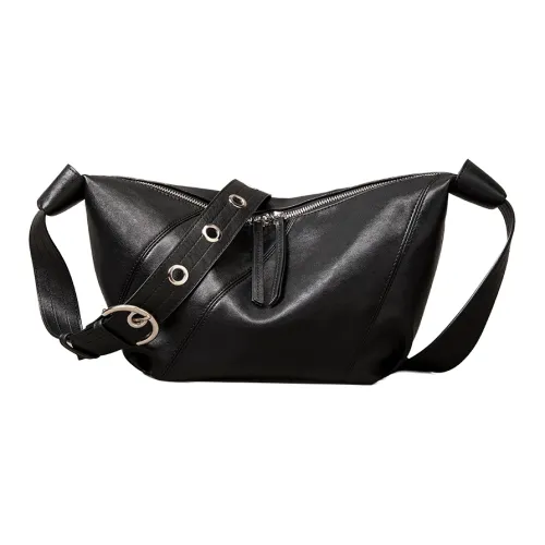 SHIZIYOUA Коровья кожа Круассан Сумка через плечо Средняя Мужская Черная