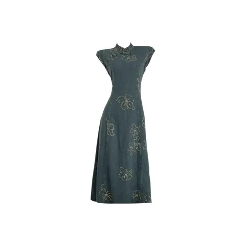 IQC Джинсовые Винтажные Синие Женские Платья Без Рукавов