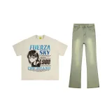 Комплект одежды [Абрикосовая футболка + Желтые джинсы]