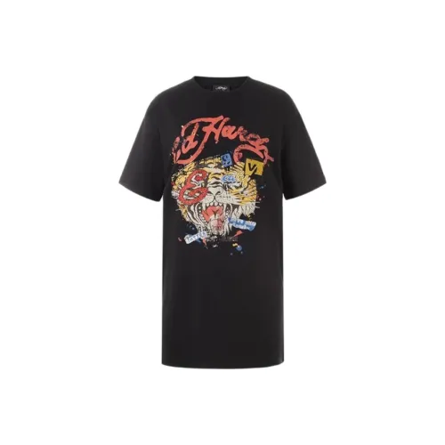 Ed Hardy Черное Женское Короткое Платье с Рукавами