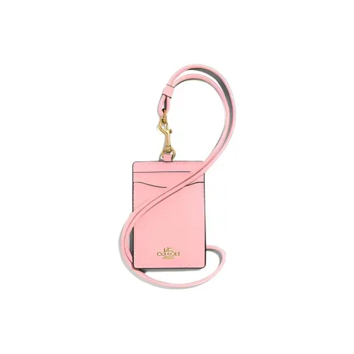 COACH Lanyard Крестообразная текстура Кожа Держатель для карт Держатель для карт Маленький Женский Розовый