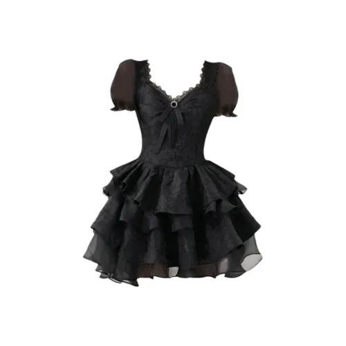 SEAR OFFICIAL Черные Женские Короткие Платья с Длинными Рукавами