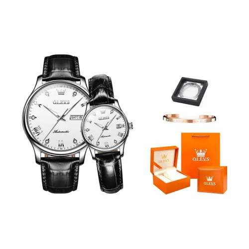 OLEVS Heart to Heart Knot Collection Механические часы с кожаным ремешком унисекс белый циферблат