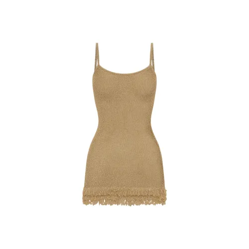 WHITE FOX KNIT Мини Платье Золотой Slip Платье Женские